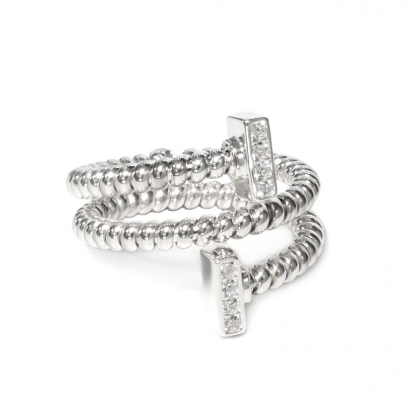 White rhodium-plated silver ring with crystals aniside01mx