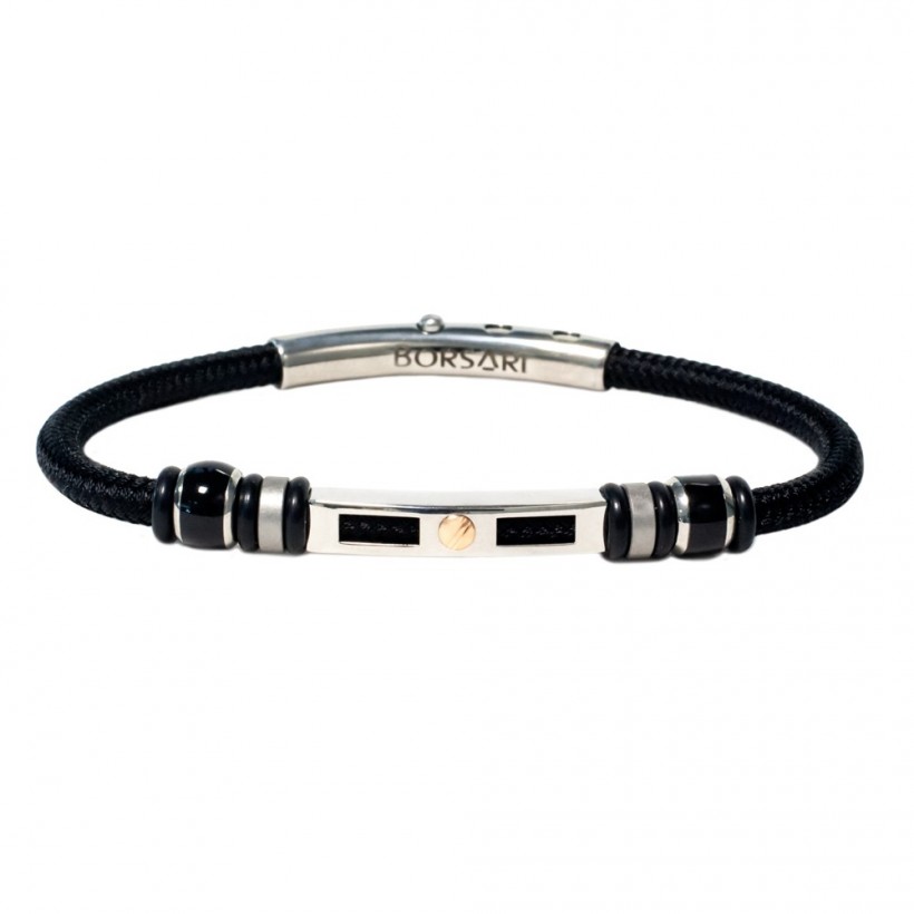 Borsari black polyester, stainless steel clasp with rose gold screw
