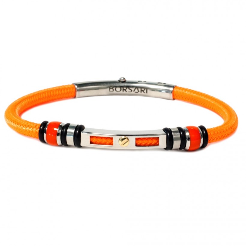 Borsari orange fluo polyester, stainless steel clasp with rose gold screw