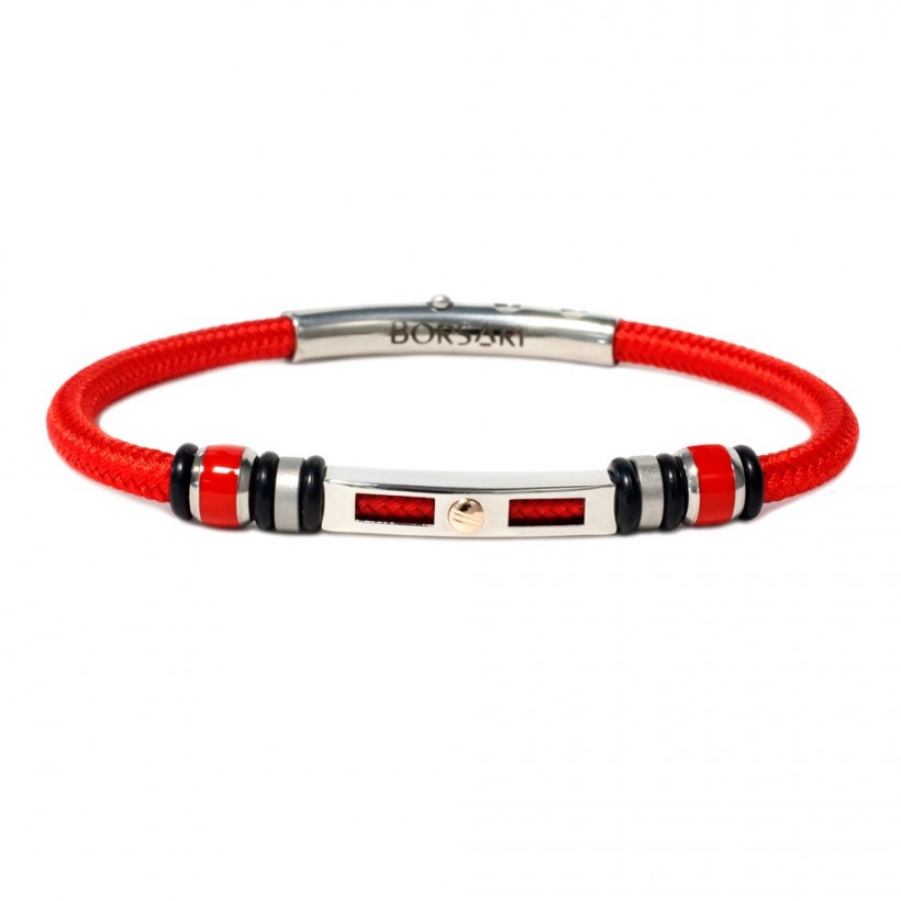 Red polyester, stainless steel clasp with rose gold screw brstpo108