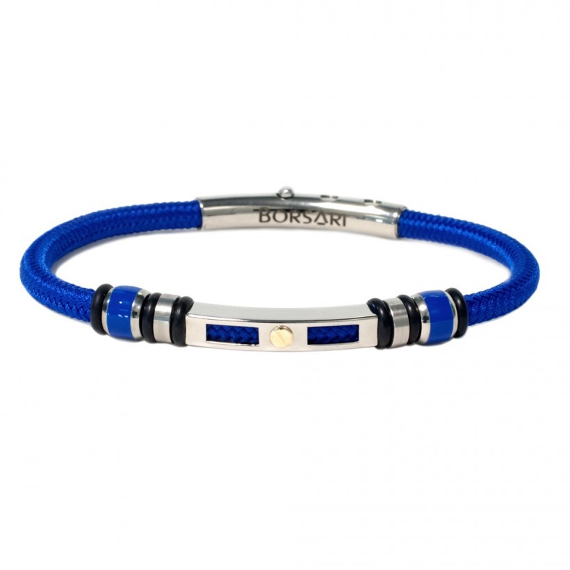 Borsari blue polyester, stainless steel clasp with rose gold screw