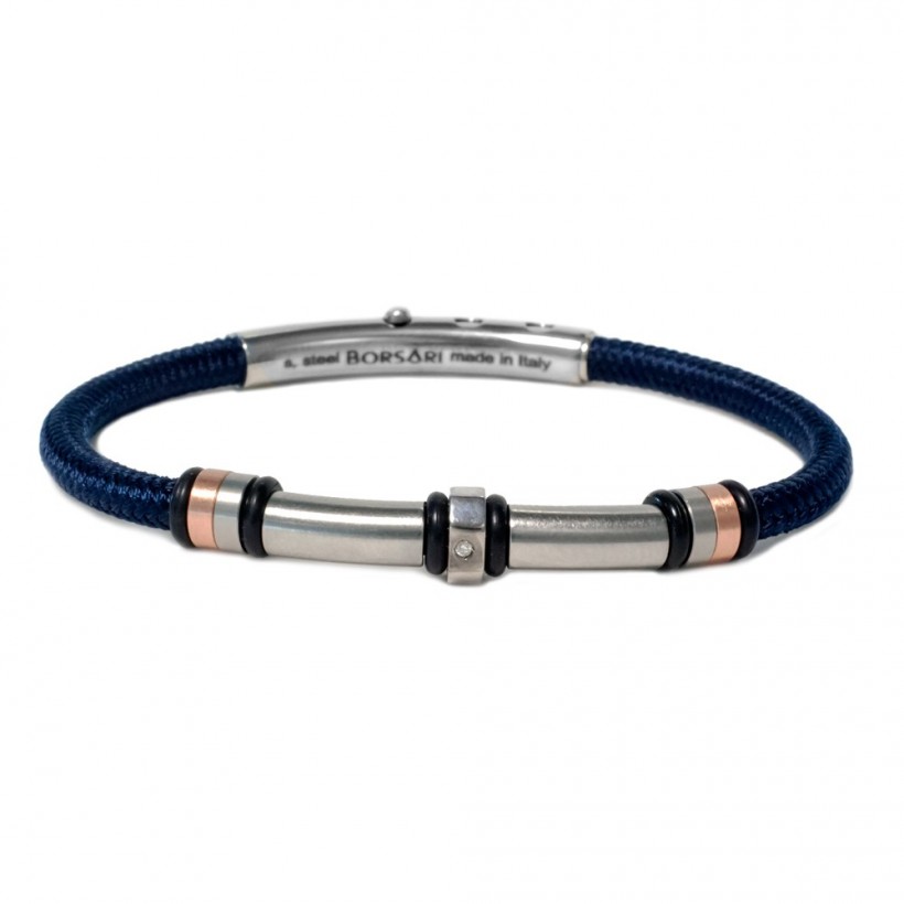 Borsari blue polyester, stainless steel clasp with diamond