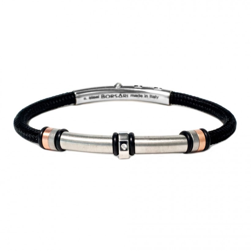 Borsari black polyester, stainless steel clasp with diamond