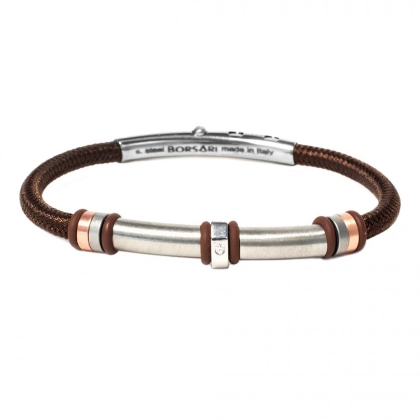 Borsari brown polyester, stainless steel clasp with diamond