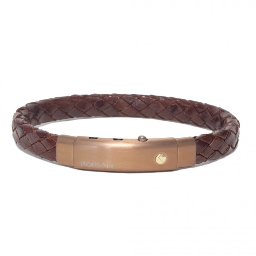 Brown leather with PVD steel clasp w/rose gold screw brstpe003