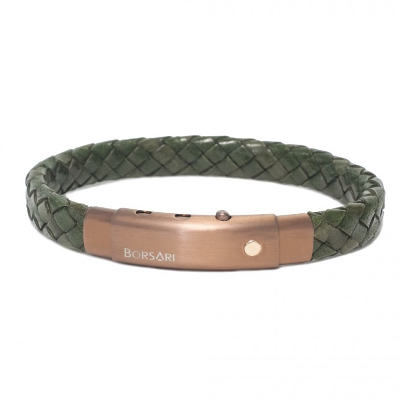 Borsari army green leather with pvd steel clasp w/rose gold screw