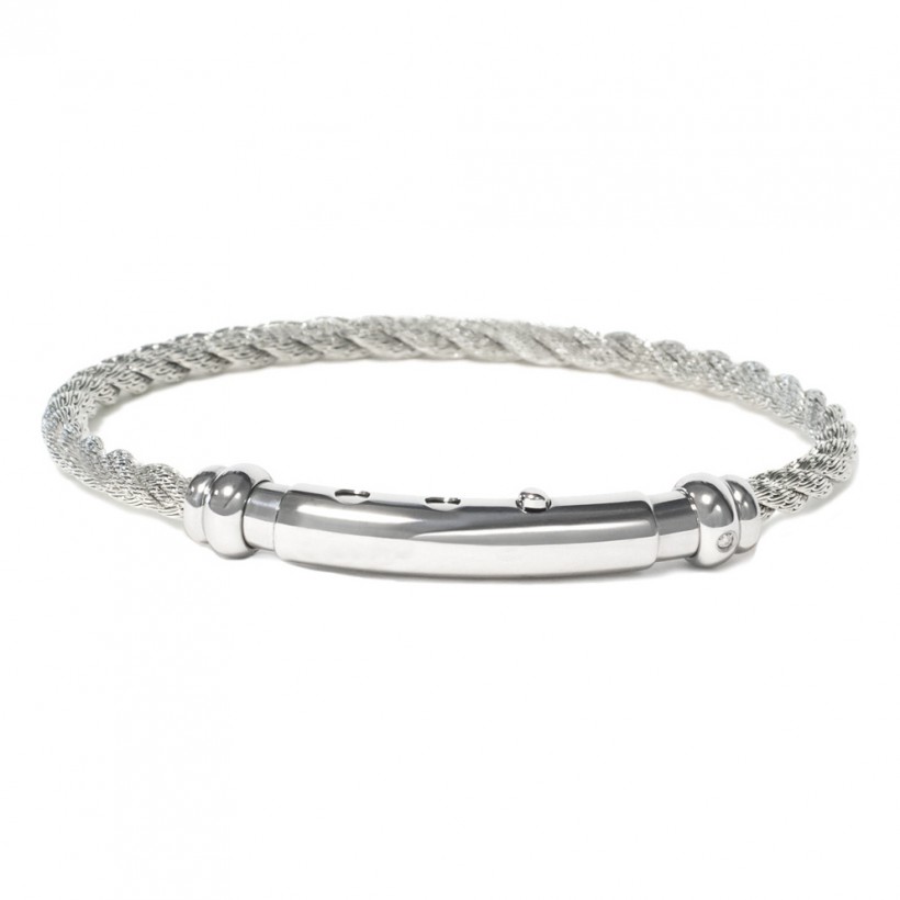 Borsari Natural Stainless Steel Rope Bangle With A Diamond