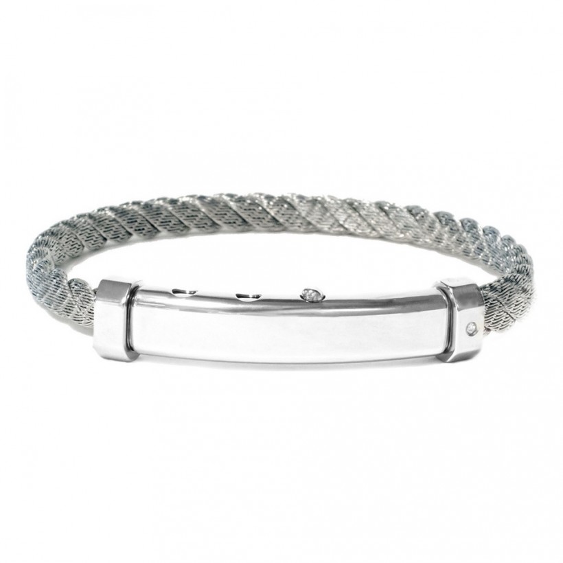 Borsari Natural Stainless Steel Rope Bangle With A Diamond