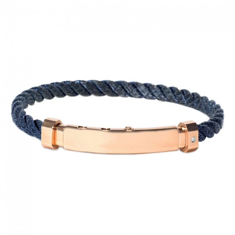Borsari Blue Stainless Steel Rope Bangle With A Diamond
