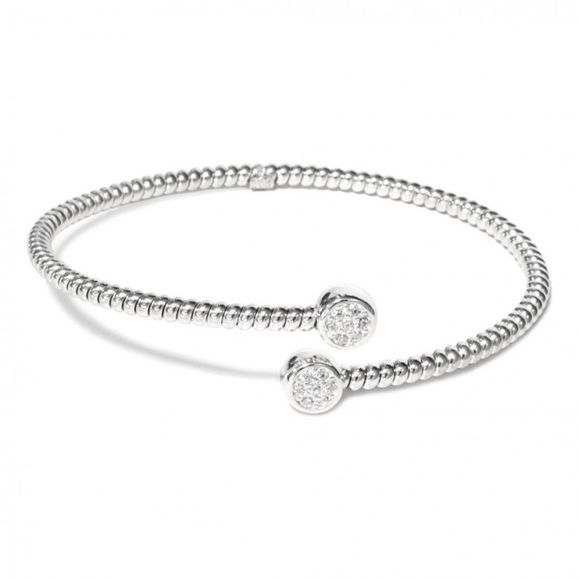 Borsari Bangle In White Rhodium Plated Silver With Crystals