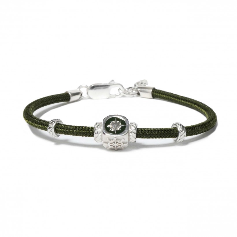 Borsari green cord bracelet/925 silver element/enamel