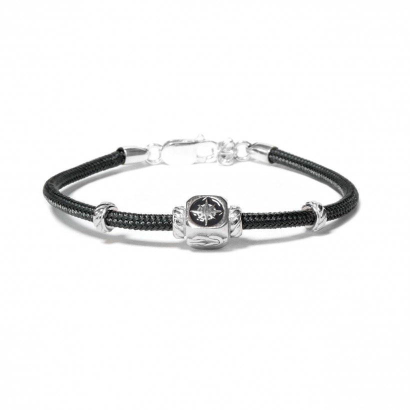 Borsari grey cord bracelet/925 silver element/enamel