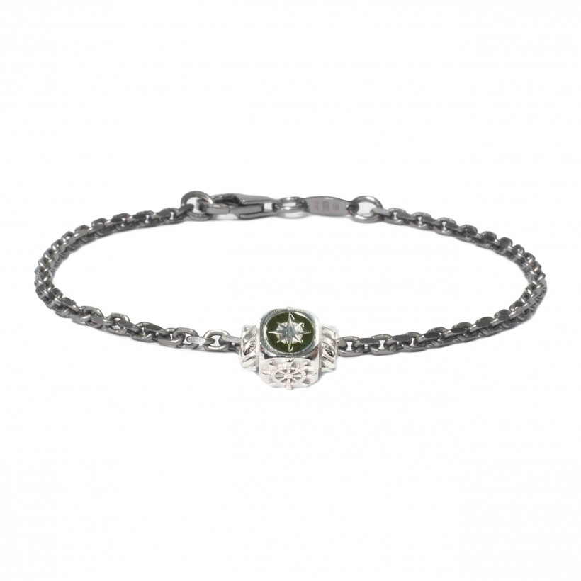 Borsari 925 silver black bracelet/army green enamel