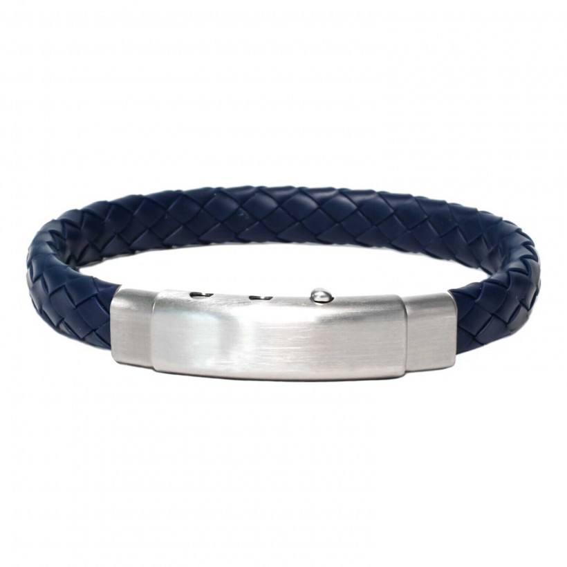Borsari Bracelet With Navy Blue Caucciù And Natural Steel Closure