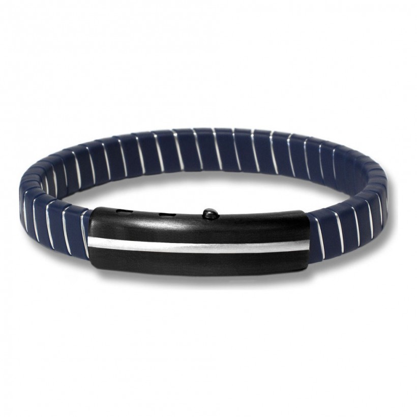 Borsari Blue Synthetic Rubber & Rhodium Copper Bracelet