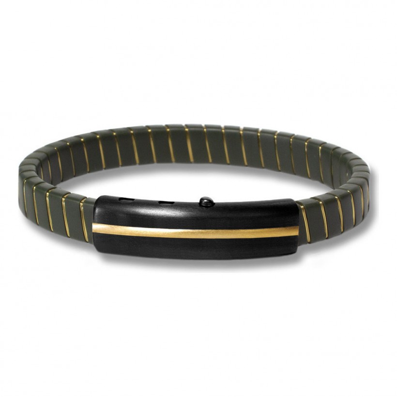 Borsari Army Green Synthetic Rubber & Golden Copper Bracelet