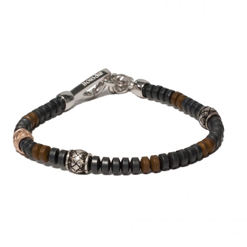 Borsari black/brown hematite bracelet with 925 silver clasp