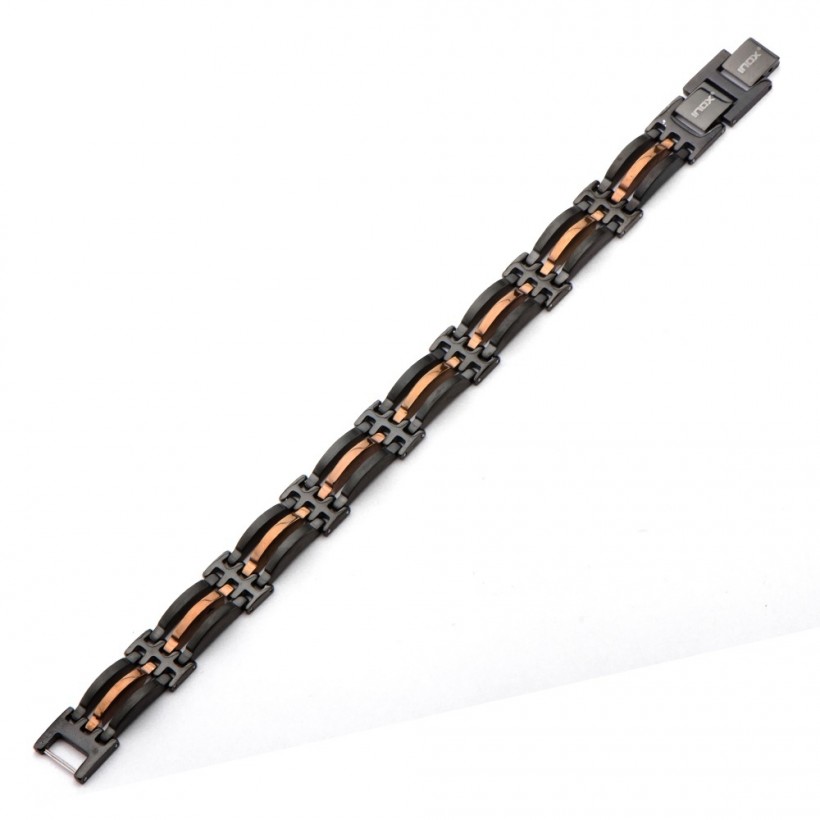 Inox Men's IP Black & IP Cappuccino Triple Bar Bracelet