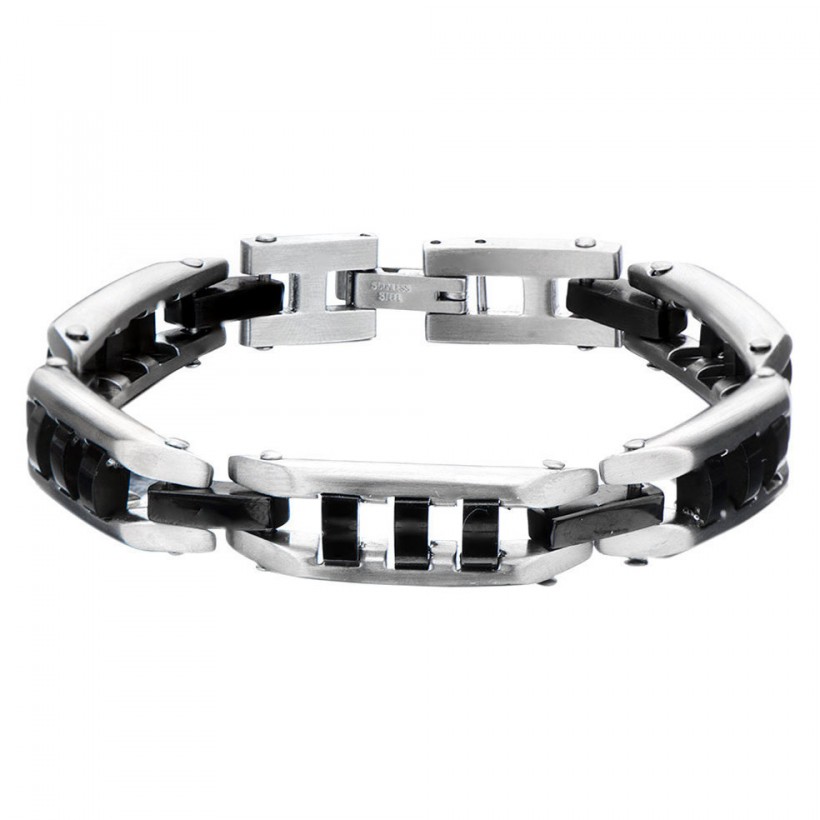 Inox Men's Stainless Steel IP Black Self-Adjustable Link Bracelet