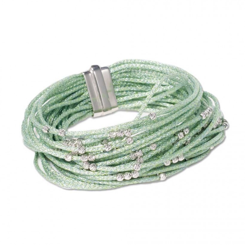 Borsari green color multistrand bracelet with 925 silver beads