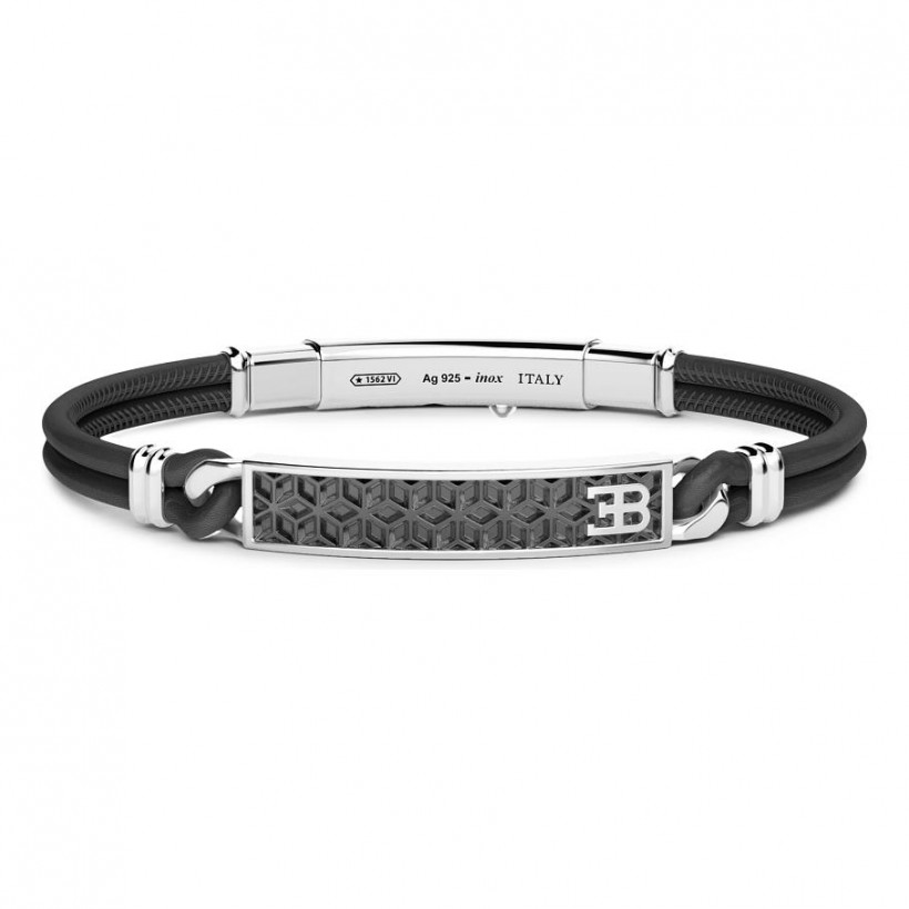Bugatti natural leather bracelet, with sterling silver central plaque Bugatti natural leather bracelet, with sterling silver central plaque