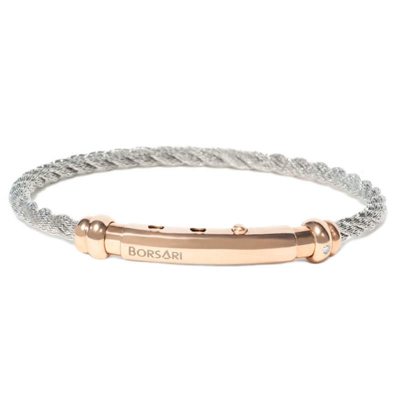 Borsari natural stainless steel rope bangle with a diamond