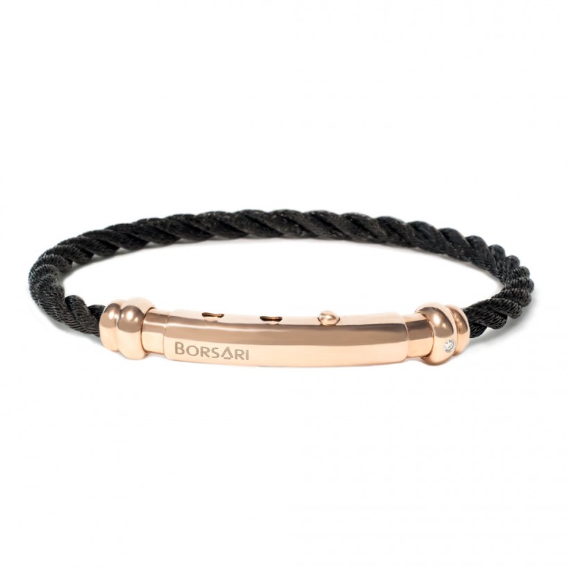 Borsari black stainless steel rope bangle with a diamond