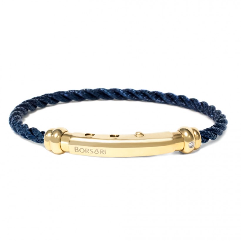 Borsari blue stainless steel rope bangle with a diamond