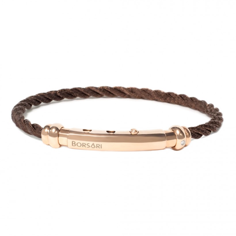 Borsari brown stainless steel rope bangle with a diamond
