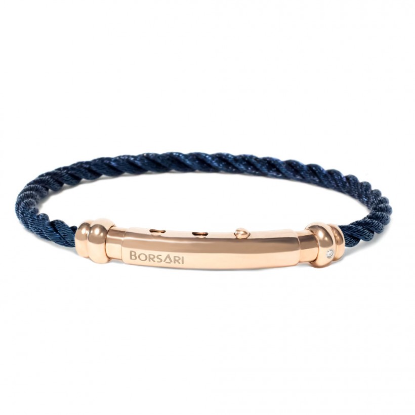 Borsari blue stainless steel rope bangle with a diamond