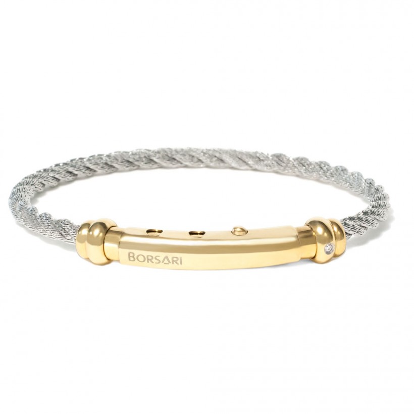 Natural stainless steel rope bangle with a diamond br-corda24