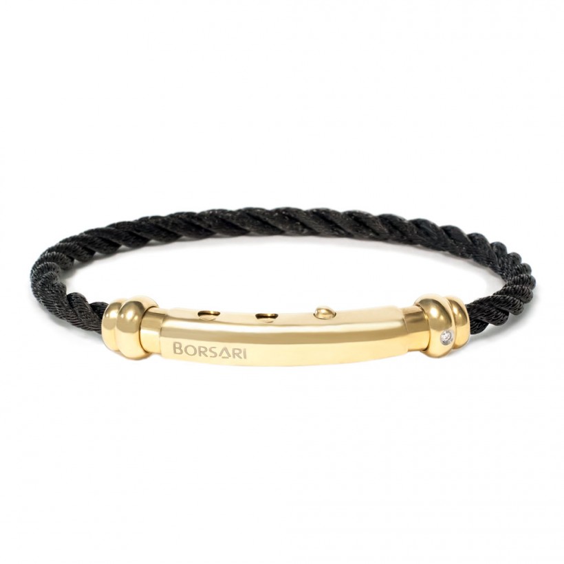 Black stainless steel rope bangle with a diamond  br-corda25