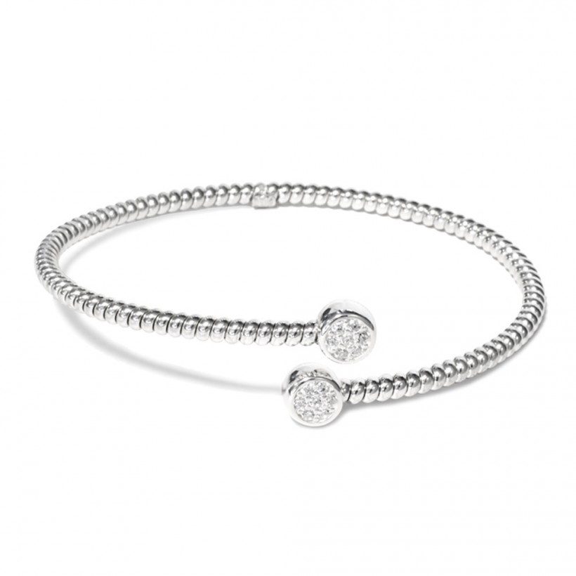 Borsari bangle in white rhodium-plated silver with crystals