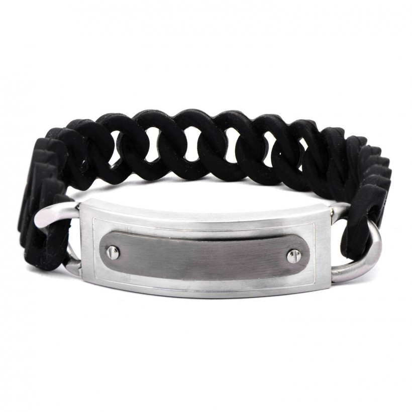 Inox Men's Black Silicone & Gun Metal Finish Bracelet