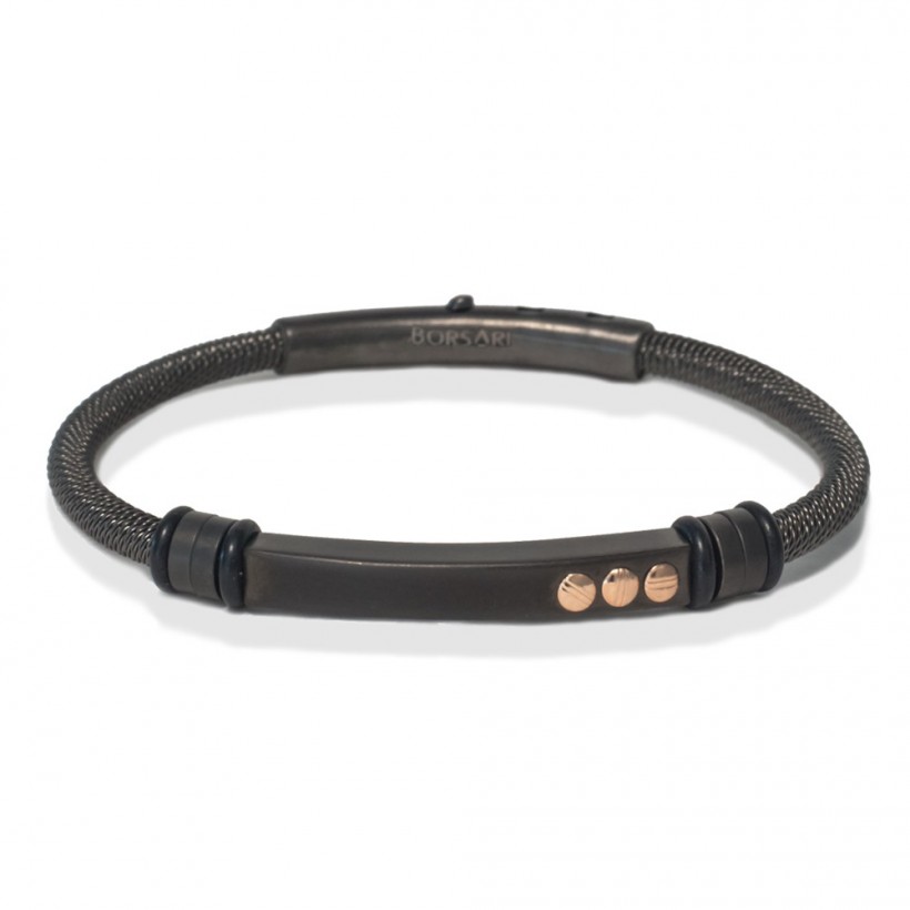 Borsari black steel bangle/three 18k gold screws