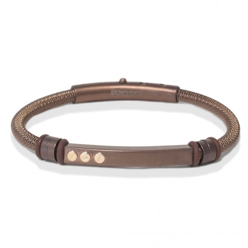 Borsari brown stainless steel bangle/three 18k gold screws