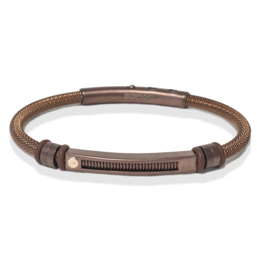 Borsari brown stainless steel bangle with gold details