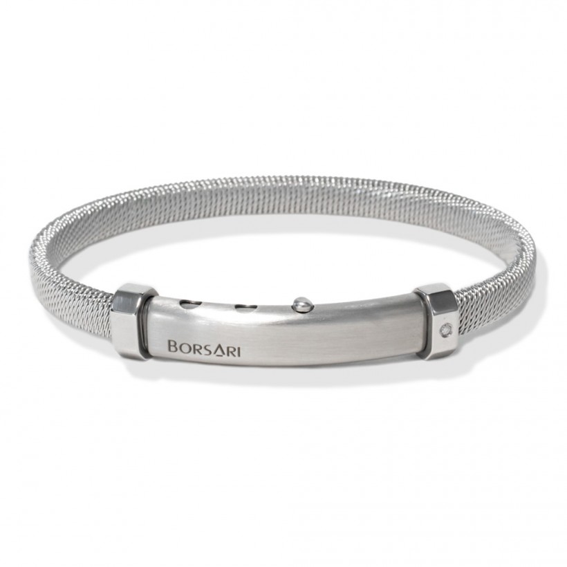 Borsari natural stainless steel bangle/diamond