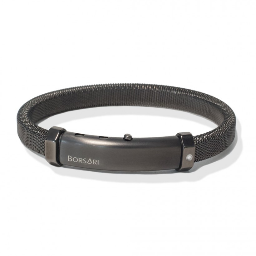 Borsari black stainless steel bangle/diamond