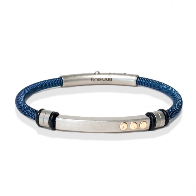 Borsari blue steel bangle/three 18k gold screws