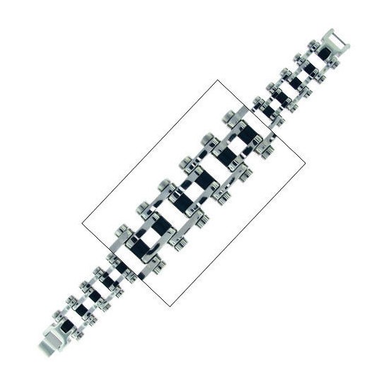 Inox Men's Stainless Steel Biker Bracelet With Black Rubber Connector