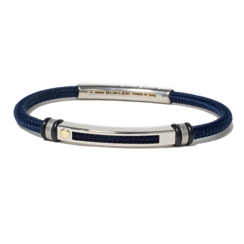Borsari blue polyester, stainless steel clasp with rose gold screw
