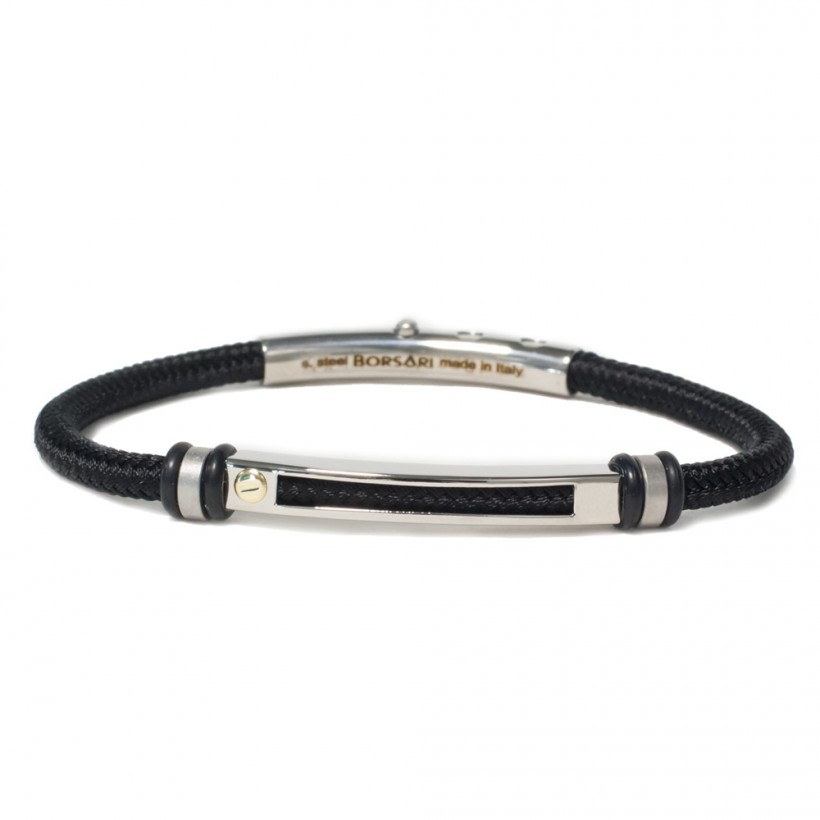 Borsari black polyester, stainless steel clasp with rose gold screw
