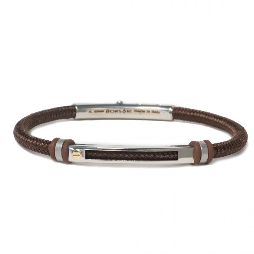 Borsari brown polyester, stainless steel clasp with rose gold screw