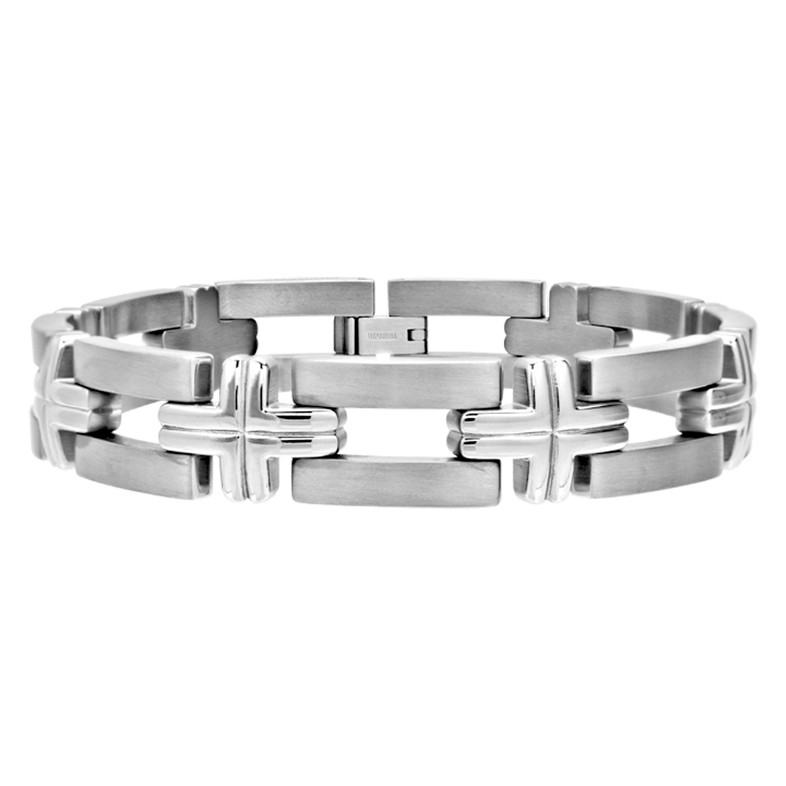 Inox Men's Titanium Bracelet With Cross Detailed Links