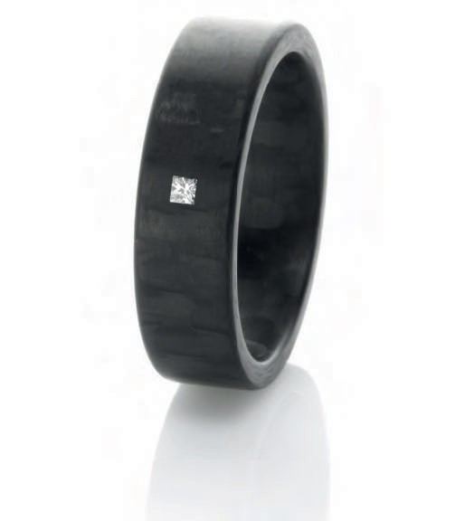 C6 Princess Small 4mm 0.05CT Princess Cut Diamond Carbon Fiber Ring Size 9