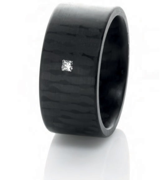 C6 Princess Wide 8mm 0.05CT Princess Cut Diamond Carbon Fiber Ring Size 10