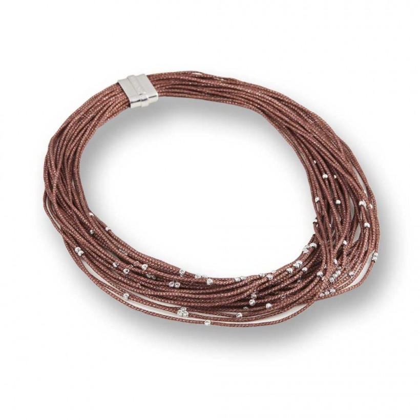 Borsari brown color multistrand necklace with 925 silver beads