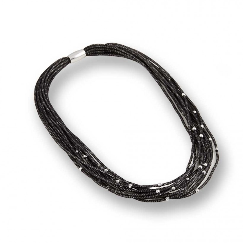 Borsari black color multistrand necklace with 925 silver beads