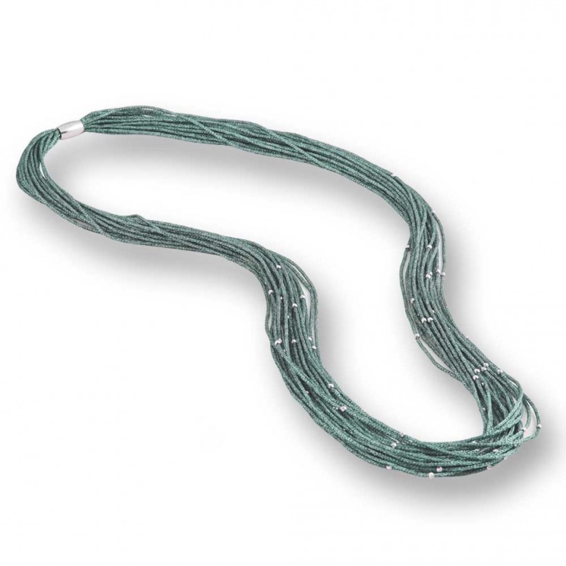 Borsari green color multistrand necklace with 925 silver beads